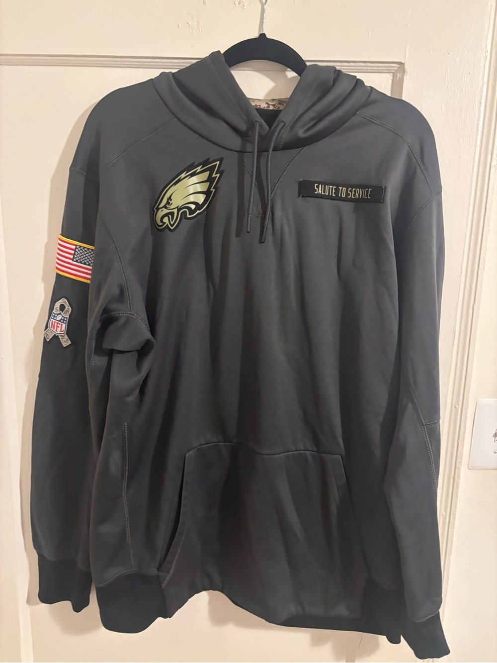 NFL Salute to Service Gray Crewneck Hoodie with Team Patch